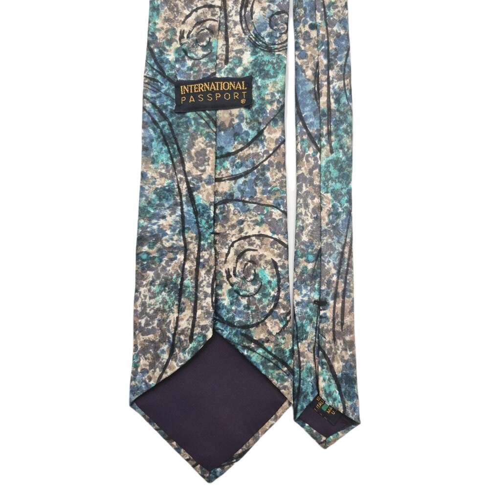 Classy Italian Silk Tie Abstract Swirl Design Blue Green Black 3.8x56" US Made - Picture 3 of 6